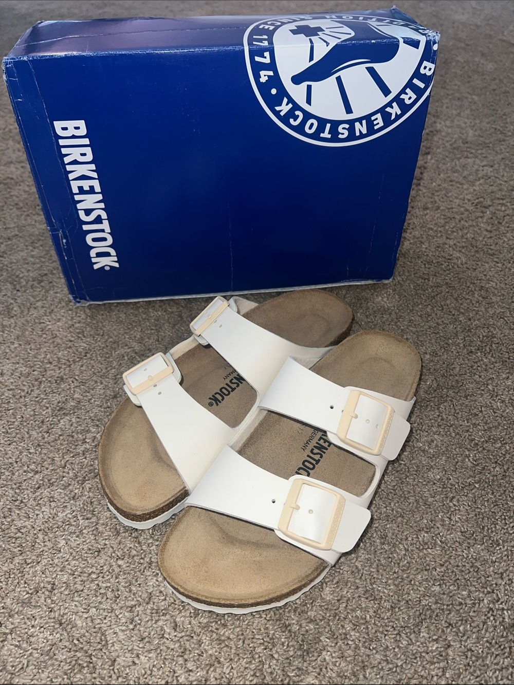 Birkenstock White Arizona BS Double Strap Sandal in Eggshell